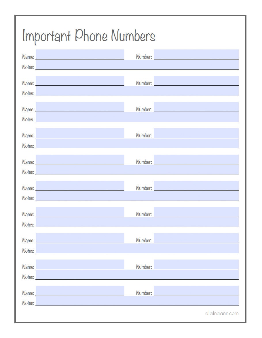  Important Phone Numbers  Printable Type Ready Editable