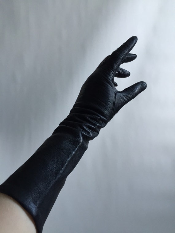 Vintage leather gloves. Long black gloves. Long leather