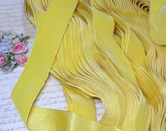 Sale 1.00 per yd 1.5" ~ SUNNY YELLOW ~ Vintage SWISS Velvet Ribbon Sunshine Sunflower Ladies Millinery Hat Supply Trim Work Vintage Fabric