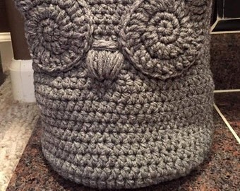 Crochet Owl Basket, Crochet Basket, Crocheted Basket, Yarn Basket, Home Decor Basket, Soft Basket, Crochet Owl Soft Yarn Basket, Owl Soft