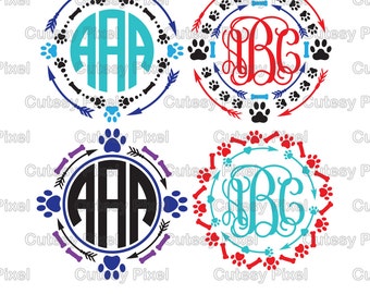 Arrow Paw Print monogram frames svg, paws svg, Svg cutting file ,arrow svg, Designs SVG, DXF, Cricut Design Space, Silhouette Studio,