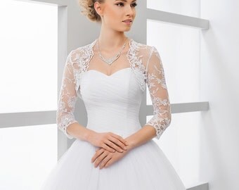 Lace 3/4 sleeve bridal shrug Lace bolero Wedding Bolero Jacket in Ivory or White