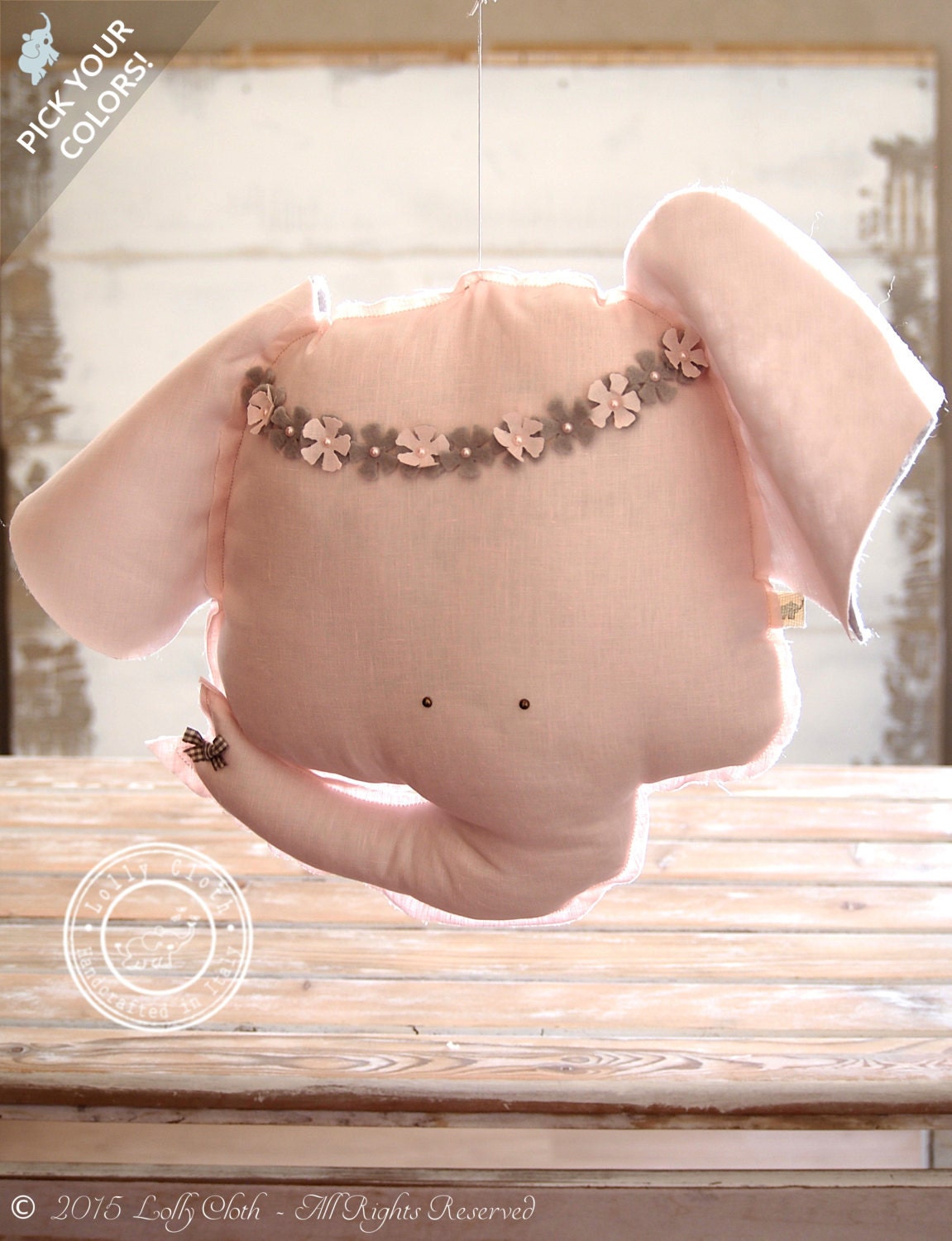 Baby Elephant Pillow Handmade from Linen Decorative Pillow