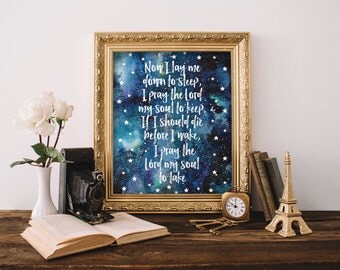 Bedtime prayer wall art, Nursery bible verse, Digital print, Now I lay me down to sleep, Bedtime prayer print, Baptism Gift, Digital BD-789
