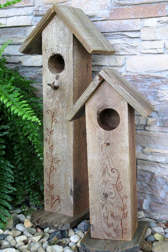 Reclaimed Wood Tall Birdhouses Weathered Rustic Wooden Country