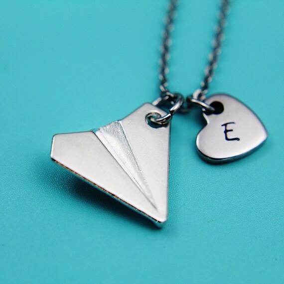 Paper Airplane Necklace Silver Charm Necklace Paper Plane