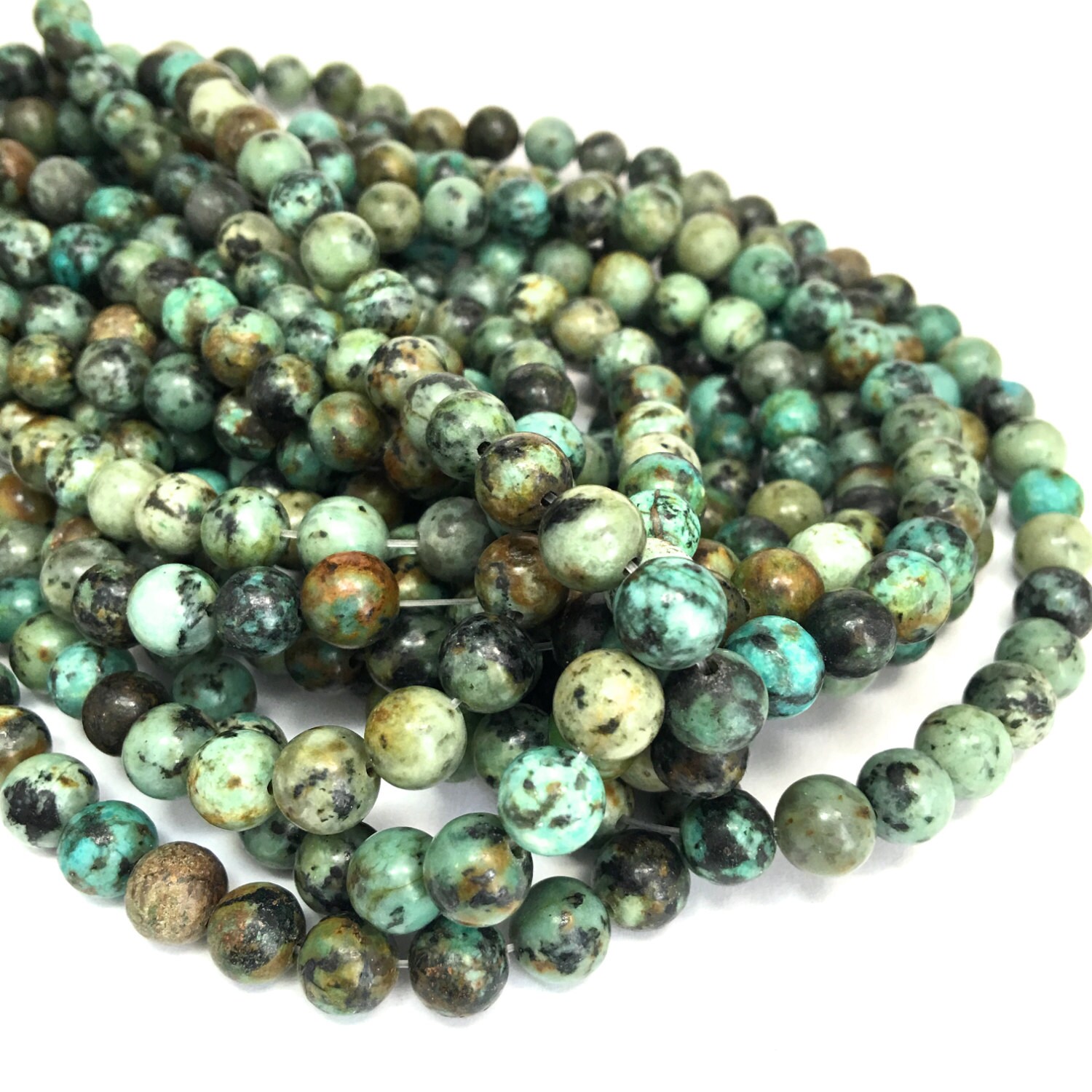 8mm Natural African Turquoise Gemstone Bead Strand by MALSGEMSHOP