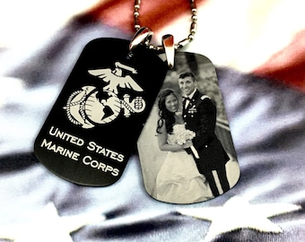 Custom engraved US Marine Corp (USMC) dog tag necklace - engraved military dog tag - personalized military dog tag