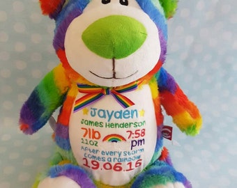 personalised rainbow teddy bear