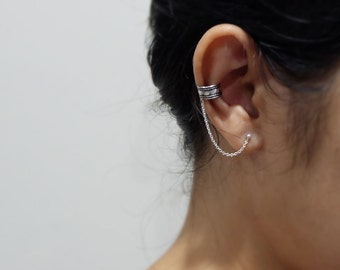 Tiny dot earrings chain with ear cuff, Sterling silver ear cuffs , stud earrings with chain, vintage earrings boho jewelry ear cuffs,