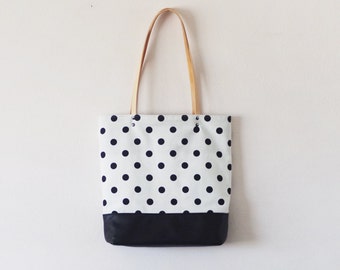 Black line on white waxed canvas tote bag with by Handmadeso