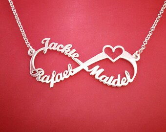 Heart Infinity Necklace Infinity Name Necklace 3 Names Infinity Necklace Infinity Heart Necklace Infinity Design three name necklace