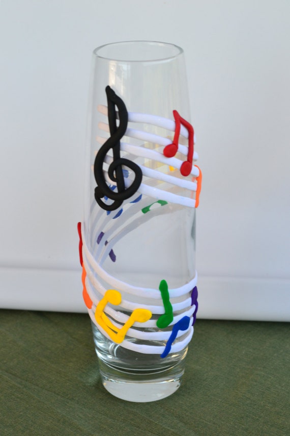 Glass Vase with Music Notes 7.5 Tall