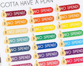 Planner Stickers No Spend for Erin Condren, Happy Planner, Filofax, Scrapbooking