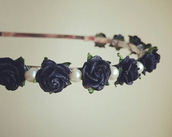 Black Rose Tiara Gothic Tiara Gothic Head Dress Gothic Wedding Black Flower Crown Rose Hair Band Black Tiara Gothic Flower Crown Emo Tiara