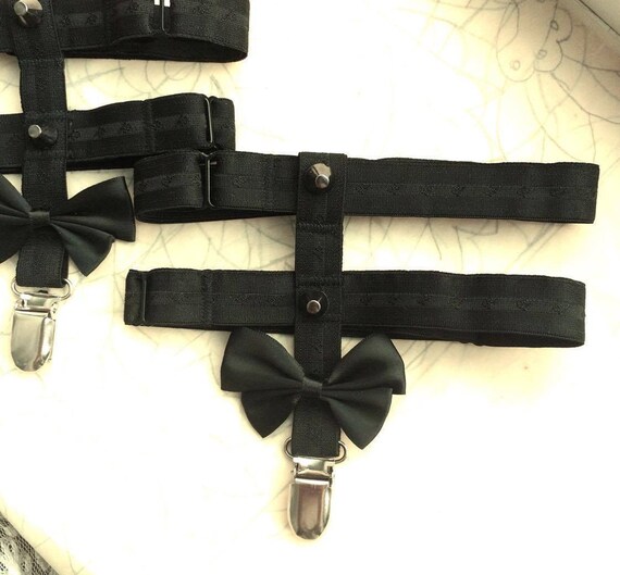 Garters with Bows Pair Sock Garters Black Elastic by LenaMeray