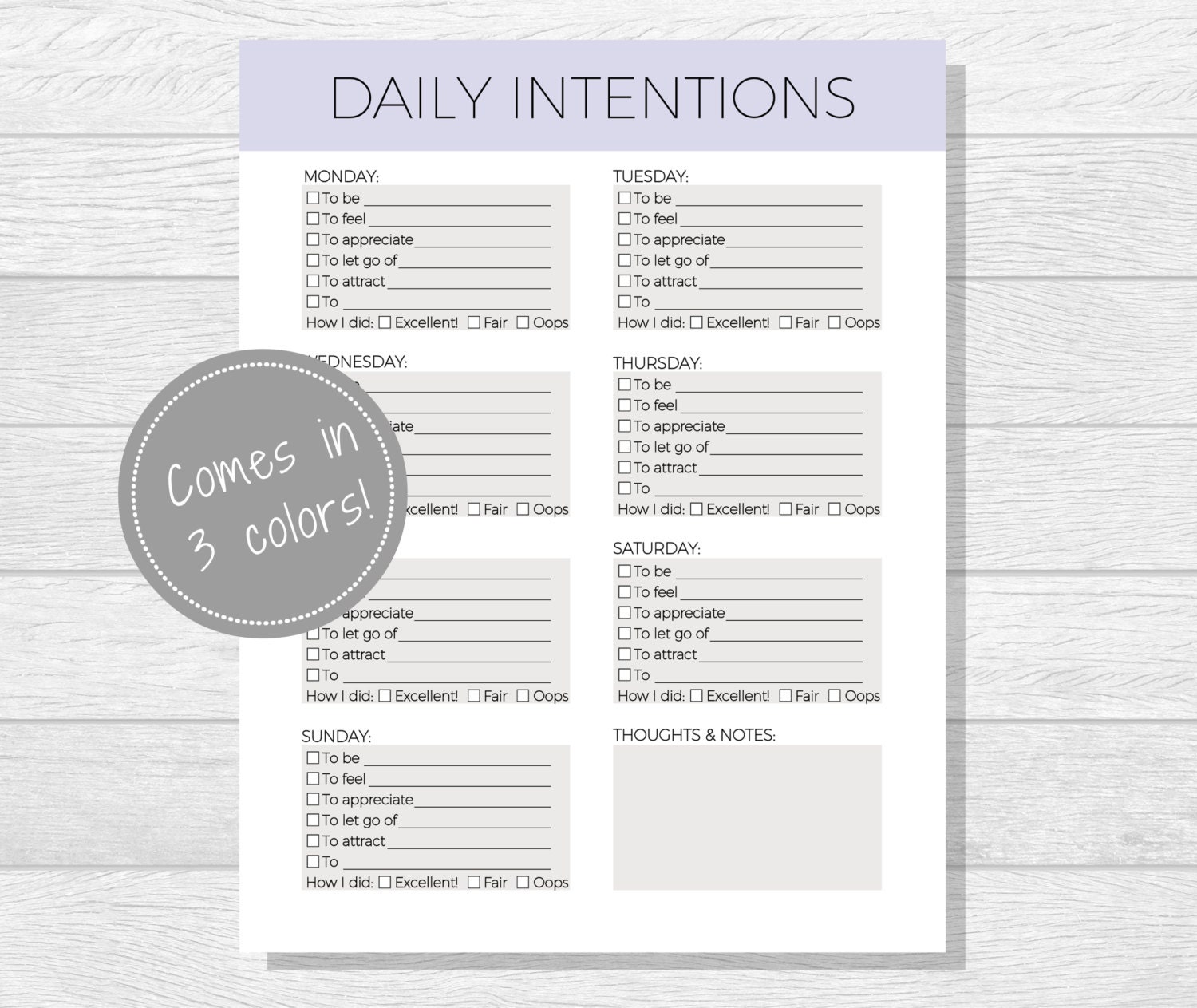 Daily Intentions Printable Daily Affirmations Daily Goal