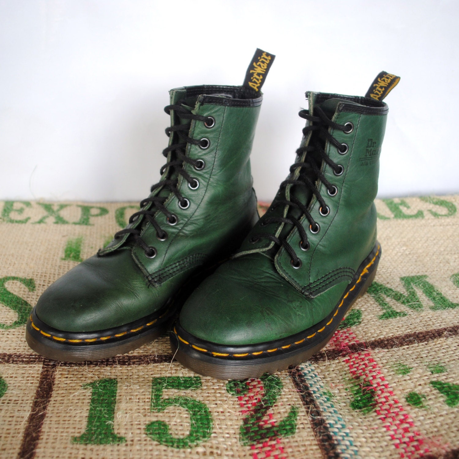 Green Dr Doc Martens Boots 90's Vintage Original Made