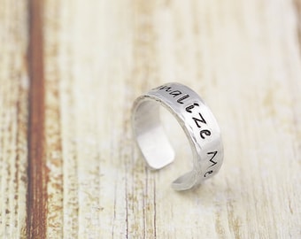Personalized ring, hand stamped, custom silver ring, gift for her, gift for him, name ring, personalized jewelry, adjustable, non tarnish