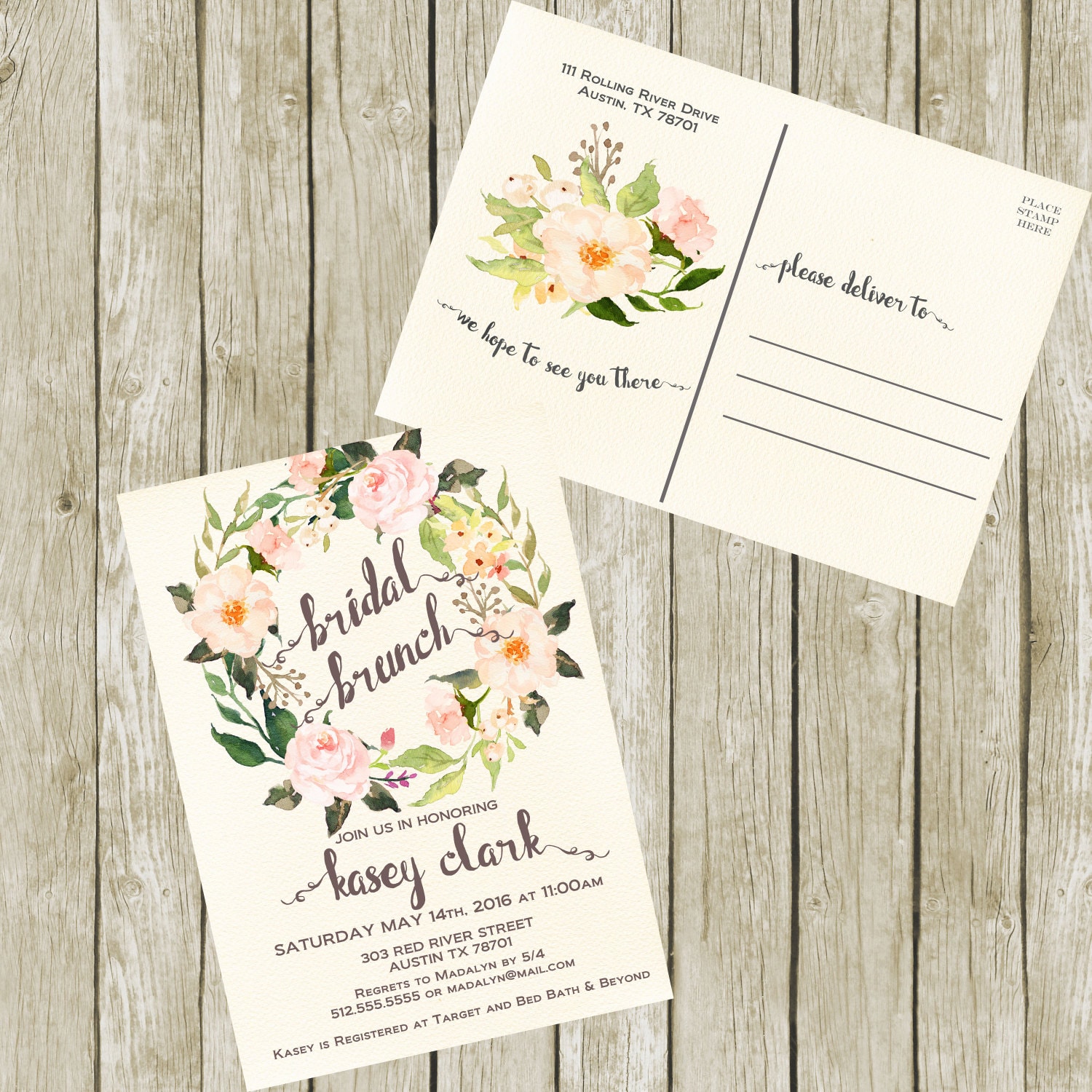 Bridal Shower Brunch Postcard Invitation Printable Floral