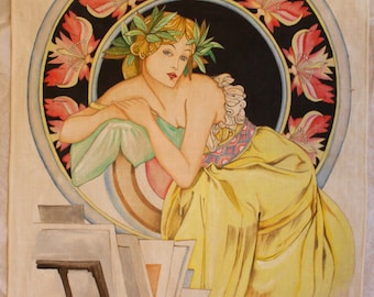 Liberty woman FEMALE LIBERTY handpainted on fabric linen