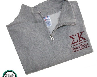 Sigma Kappa Quarter Zip Pullover, Sig Kap cadet fleece pullover, Sorority Letters, Sigma Kappa Letters Sweatshirt, SK house fleece
