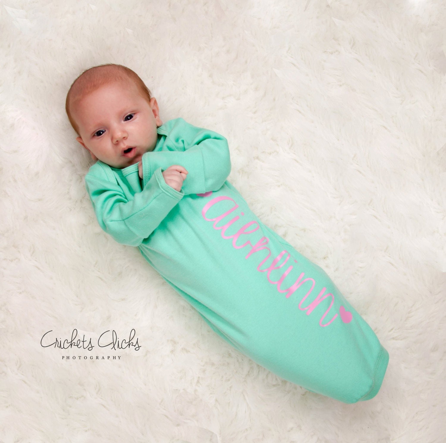 Baby Girl aqua name gown.newborn girl personalized aqua and