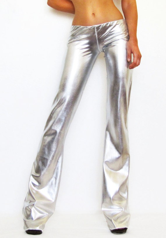 Custom Metallic Silver Foil Lame Pants/ Hot Pants/ Festival