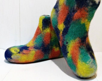Unisex Wool Felt Slippers Felted Slippers Woolen Slippers Colorful Slippers Tall Slippers Winter Shoes Natural Slippers Warm House Shoes