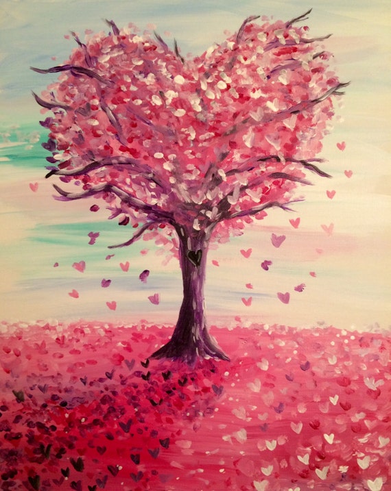 Heart Blossom Tree Painting by CraftsCocktails on Etsy