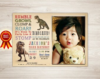 Girl Dinosaur Invitation Boy Dinosaur Birthday Invitation Girl Dinosaur Photo Invitation Retro Dinosaur Invitation Printable Dinosaur Party