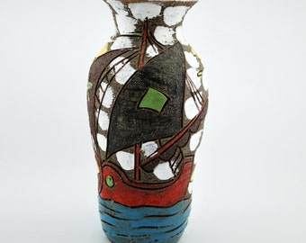 RARE Vintage Italian Fratelli Fanciullacci Sailboat Vase, Italy Midcentury Art Pottery Ceramic