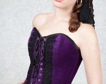 Purple Velvet Corset -Braid Trim detail - FAULTY SALE!