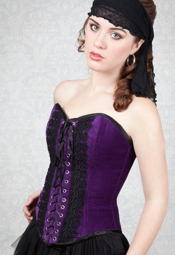 Purple Velvet Corset -Braid Trim detail - FAULTY SALE! by TheDarkAngelSALE steampunk buy now online