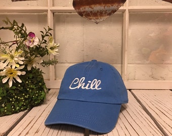 New CHILL Baseball Cap Low Profile Dad Hats Baseball Hat Embroidery Sky Blue/White Thread