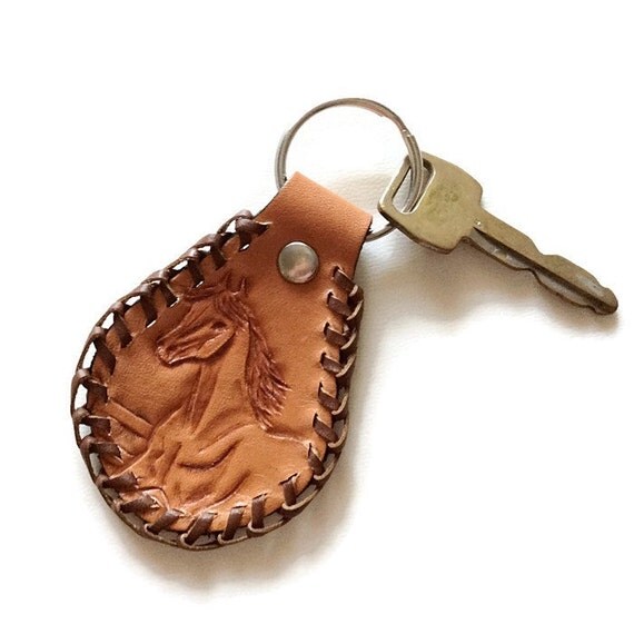 Horse Keychain Country Western Keychain Rustic Leather
