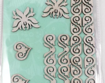 10 chipboard 3D stickers for scrapbooking and card making or decorating, Rahmenn (ornaments)