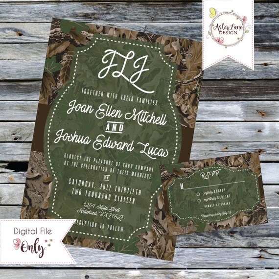 Customizable Camouflage Camo Wedding Invitation by AsterLaneDesign