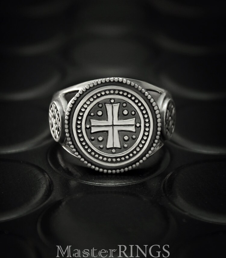 Men cross ring Round ring Cross silver ring Silver