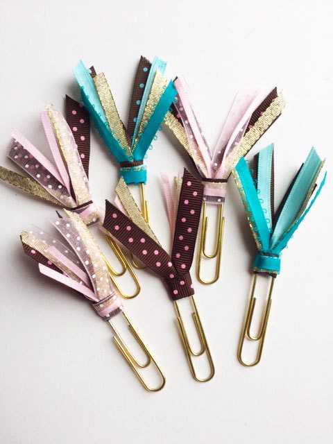 Decorated Ribbon Paper Clips for Daily Planner Pink Tiffany