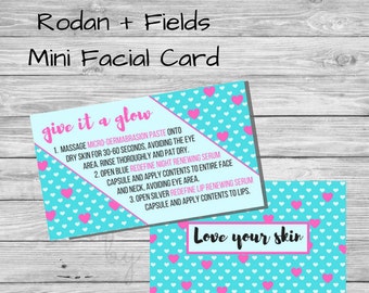 Rodan and Fields Mini Facial Card - Business Card size - printable - instant download - Rodan + Fields