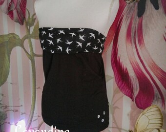 bandeau top shirt schwalben bird black rockabilly