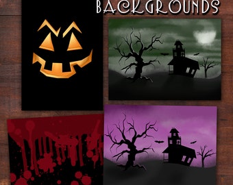 Halloween Backgrounds | 4 PNG Files, Digital File Backgrounds | Digital Downloads | Halloween Printable Background Images | Instant Download