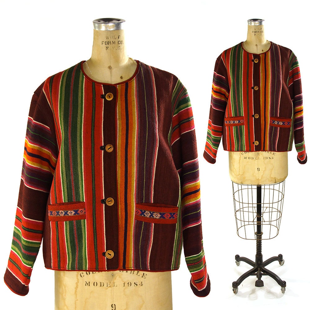 Chimayo Blanket Jacket / Vintage 1990s Southwestern Handwoven