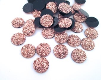 10 Rose Gold 12mm Resin Druzy Cabochons, E137