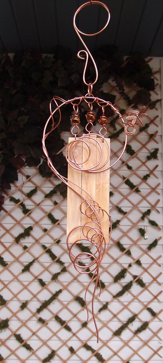Dragonfly Wind Chimes Copper Garden Glass Windchime Yard Art