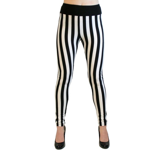 Full Length Black and White Vertical Stripe Leggings XS S M L