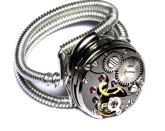 Steampunk ring, Steampunk Jewelry, Watch Movement Steampunk Ring, Silver Tone