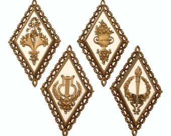 Set of Four Diamond Shaped Wall Plaques by Homco 1971