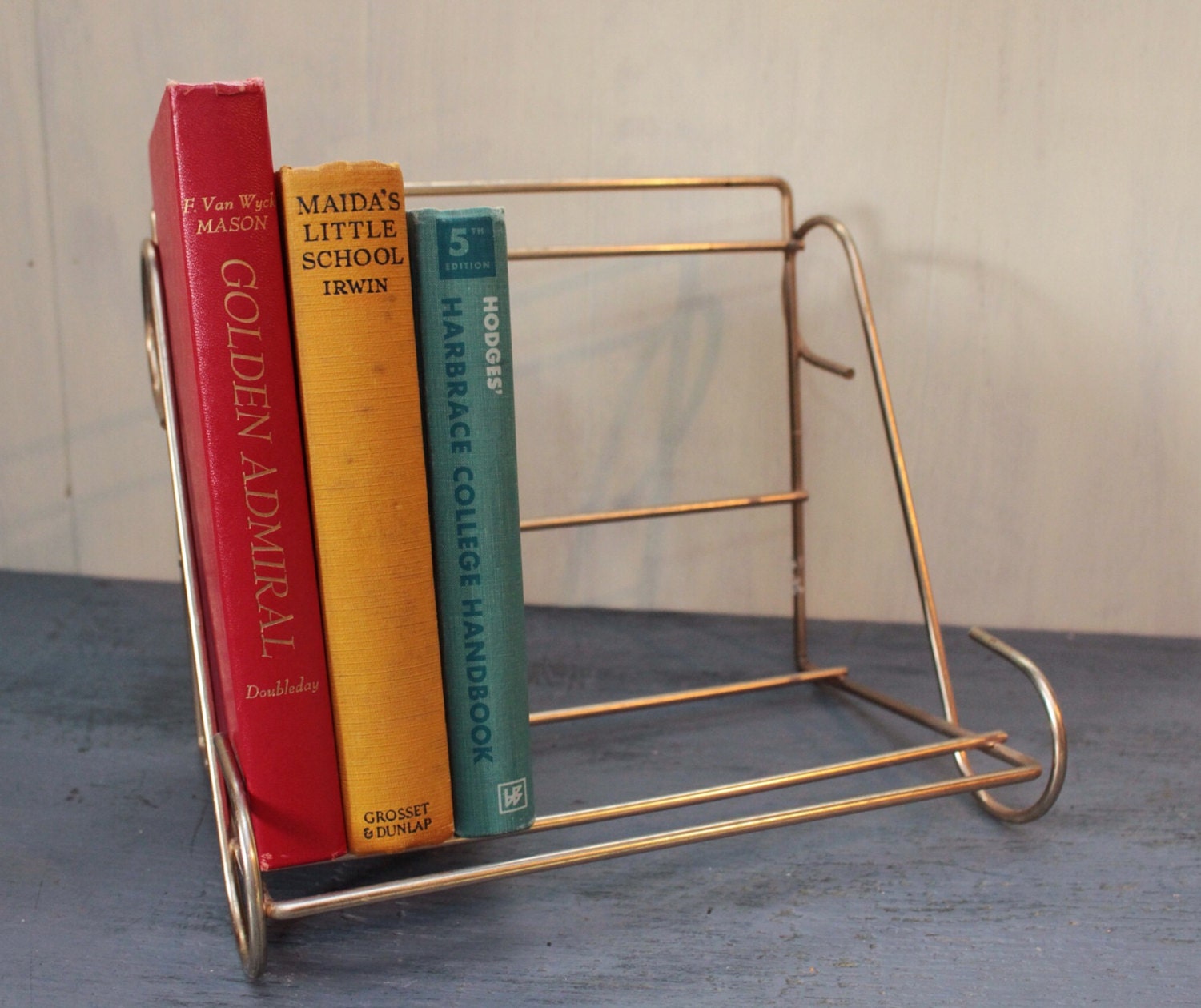 vintage book rack brass table top book shelf